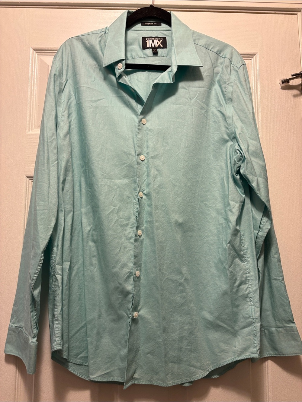 Express Men's Light Mint Green Button-Down Dress Shirt